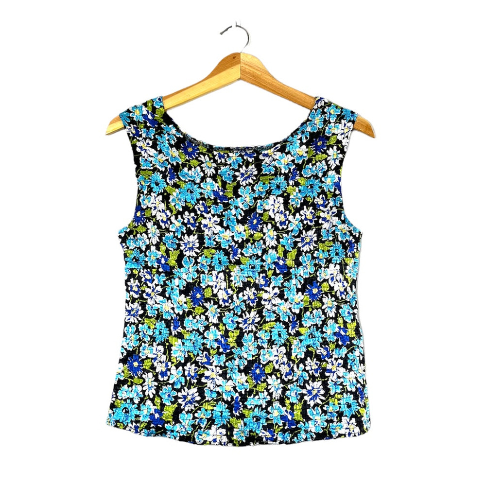 Blue and Green Floral Casual Corner Y2K Tank Top M